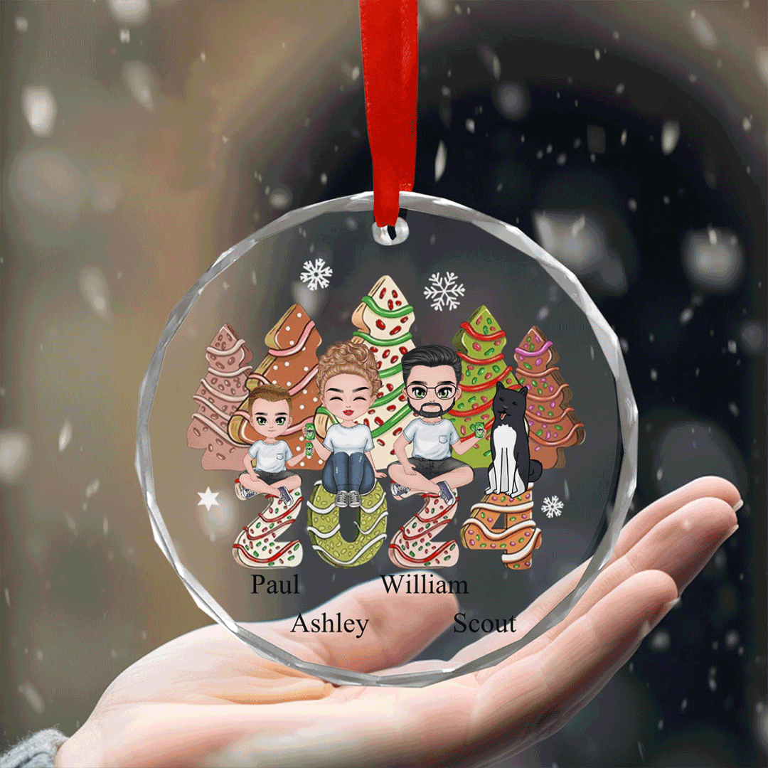 Custom Family Christmas Crystal Glass Ornament | Changeable Names and Customizable Figures